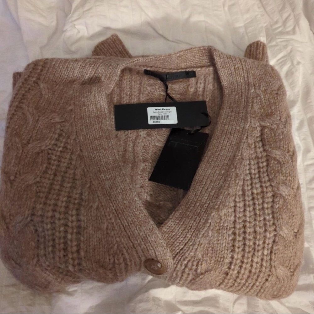Jenni Kayne Chunky Cable Knit Button-Front Cardigan in Taupe - Picture 3 of 3